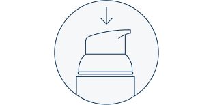 Icon of an arrow pointing to the pump of an Actinica® bottle