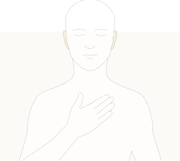 Line drawing of a person with their hand on their chest, with their ears higlighted
