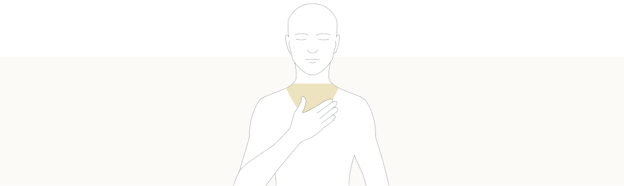 Line drawing of a person with their hand on their chest, with their chest higlighted