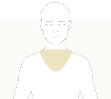 Line drawing of a person with their hand on their chest, with their chest higlighted