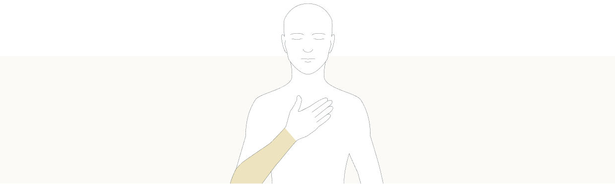 Line drawing of a person with their hand on their chest, with their arms higlighted